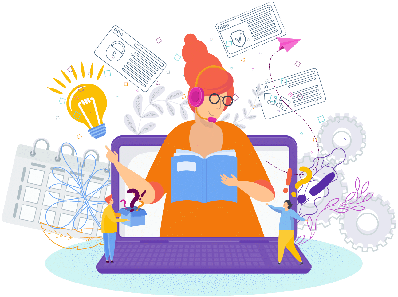 donna che lavora al computer e ha molti pensieri